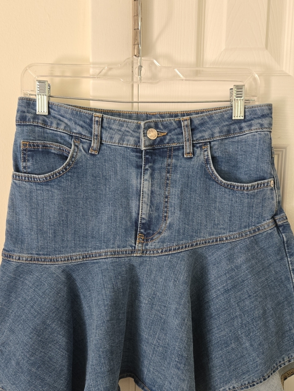 Free People Alara Midi Skirt Denim Jean Western Boho Asymmetrical Size 6 - Picture 3 of 15